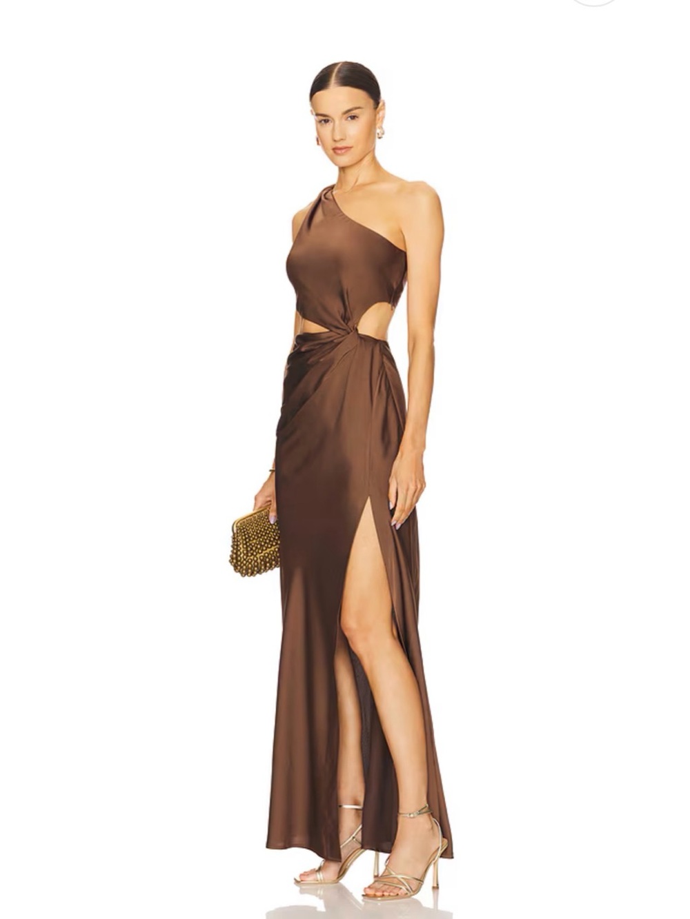 MISHA • Revolve Kristin One-Shoulder Brown Cutout Gown